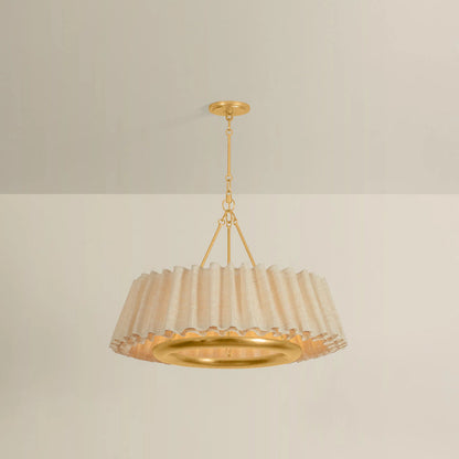 Beechford Chandelier by Hudson Valley in vintage gold leaf. Made from natural woven in a unique style.