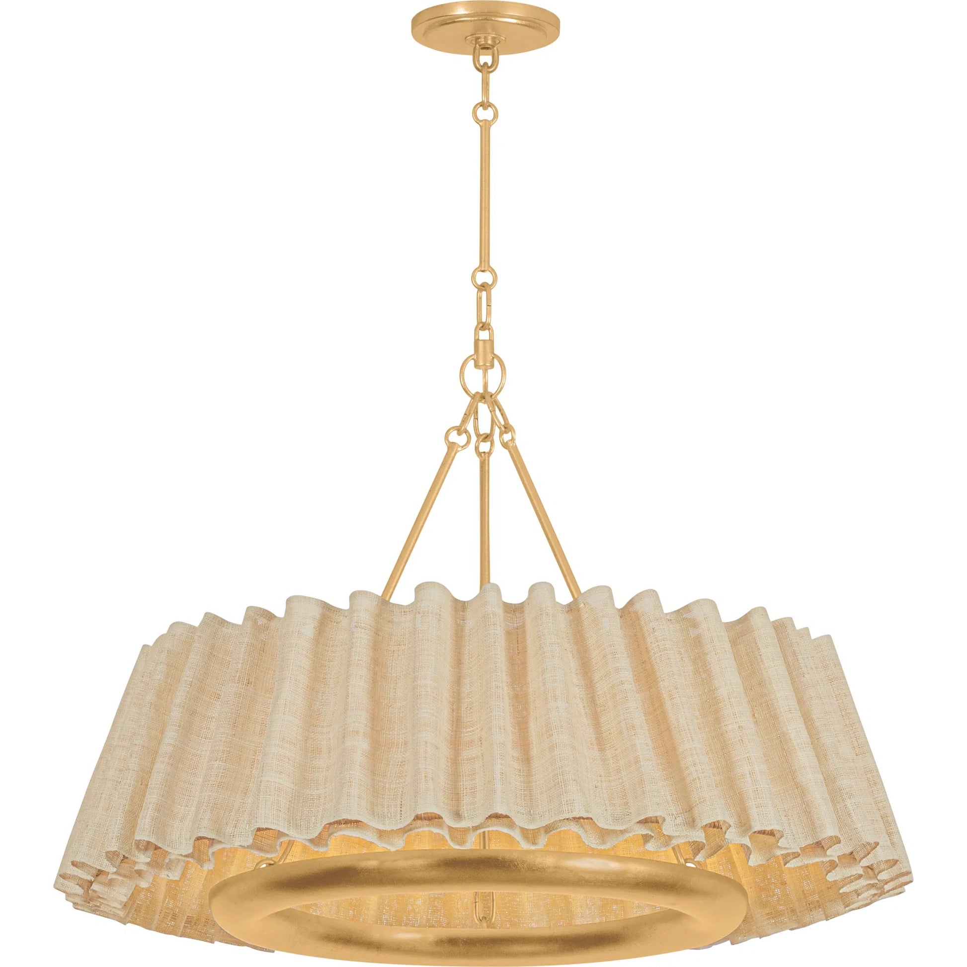 Beechford Chandelier by Hudson Valley in vintage gold leaf. Made from natural woven in a unique style.