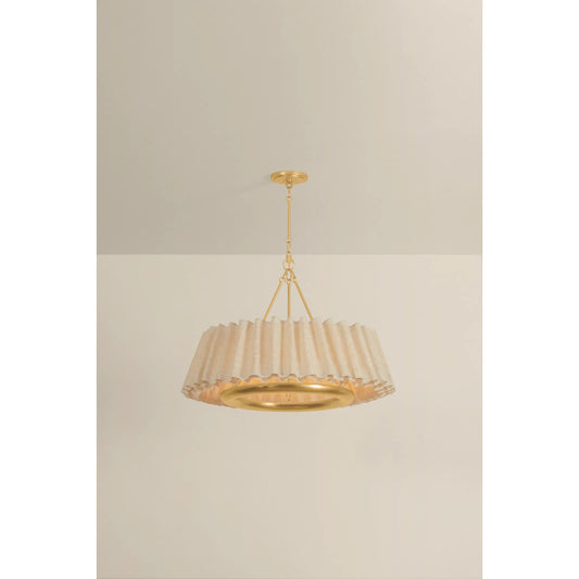 Beechford Chandelier by Hudson Valley in vintage gold leaf. Made from natural woven in a unique style.