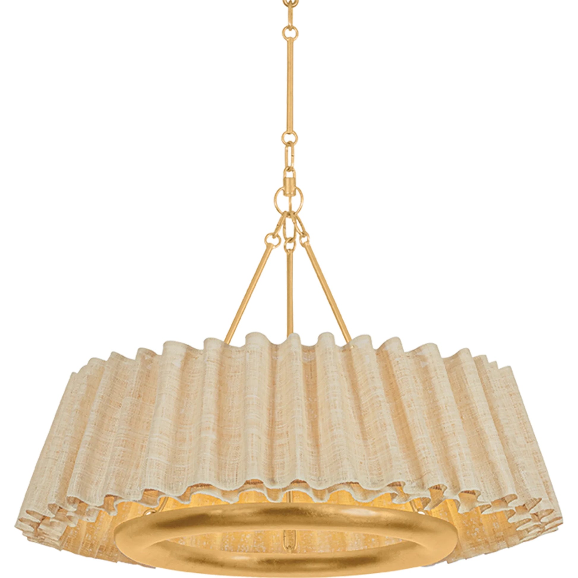 Beechford Chandelier by Hudson Valley in vintage gold leaf. Made from natural woven in a unique style.