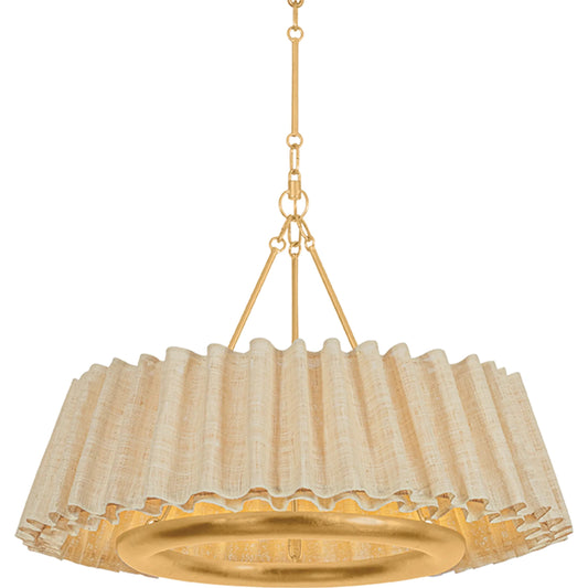 Beechford Chandelier by Hudson Valley in vintage gold leaf. Made from natural woven in a unique style.