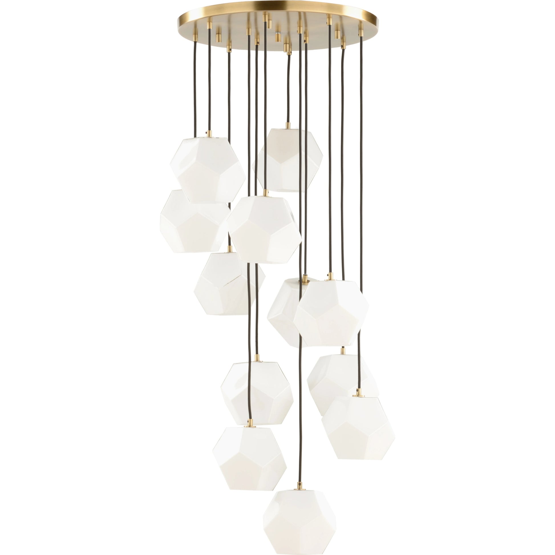 Indicus Chandelier by Wildwood in antique brass, black, white. Made from unique in a modern style.