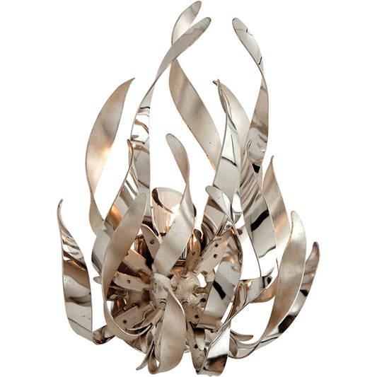 Graffiti Wall Sconce by Corbett in silver leaf. Made from hand worked iron in a unique style.
