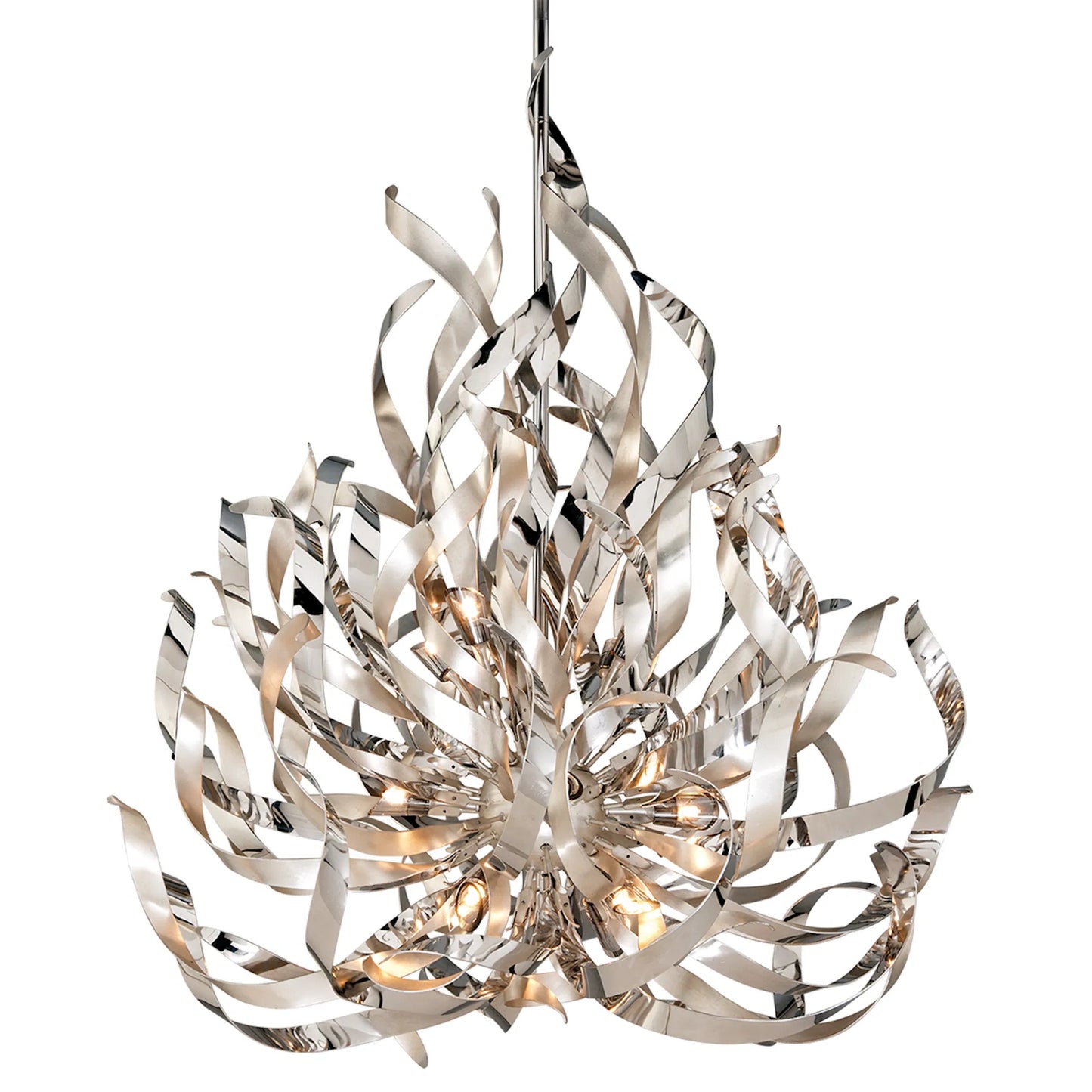 001 SI-2327975 | Primary Silo | Graffiti 12-Light Chandelier by Corbett in silver leaf. Made from hand worked iron in a modern style.