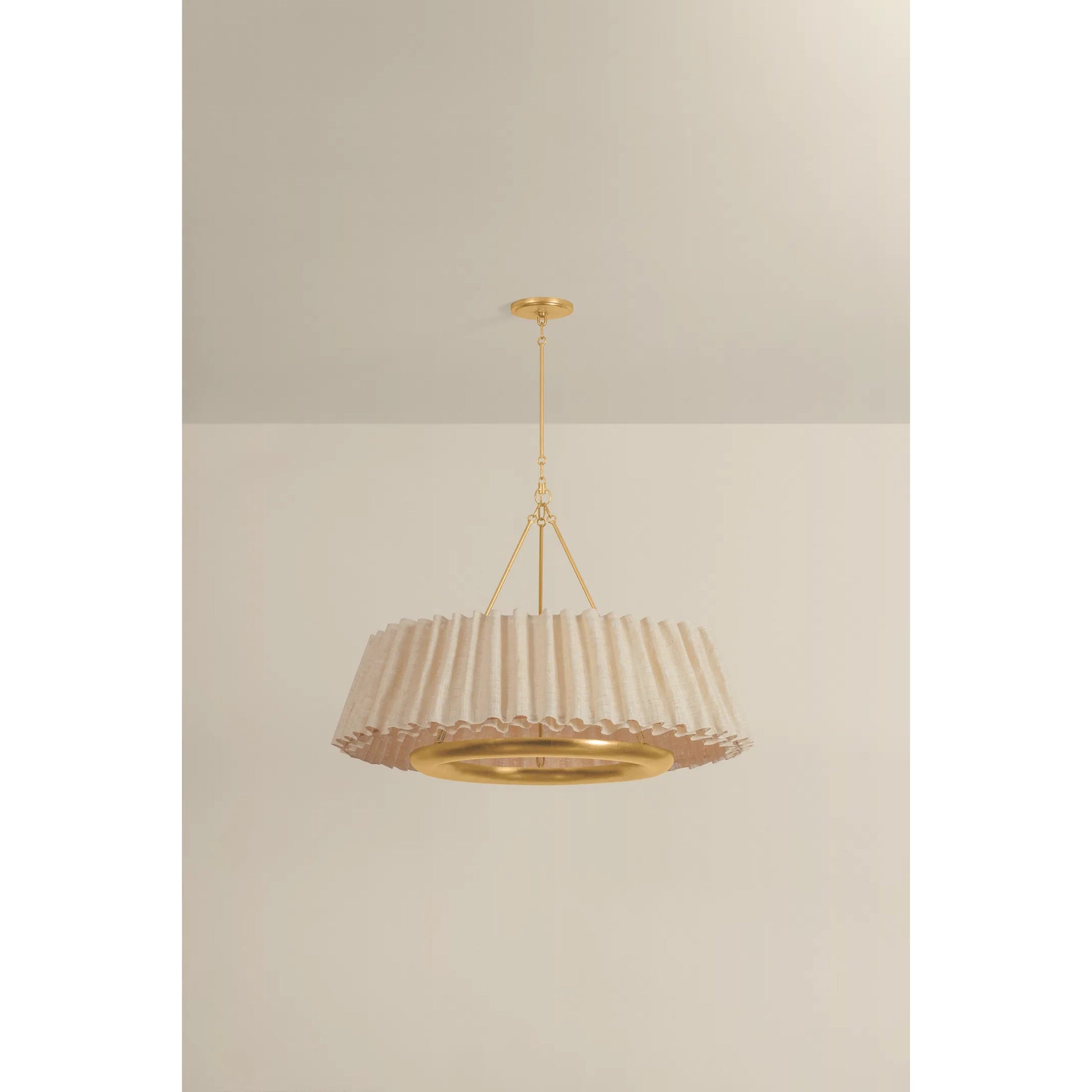 Beechford Chandelier by Hudson Valley in vintage gold leaf. Made from natural woven in a unique style.