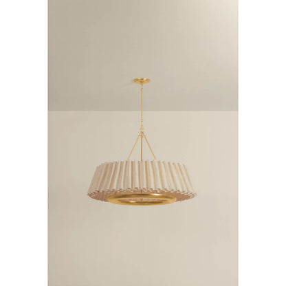 Beechford Chandelier by Hudson Valley in vintage gold leaf. Made from natural woven in a unique style.
