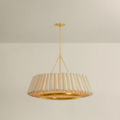 Beechford Chandelier by Hudson Valley in vintage gold leaf. Made from natural woven in a unique style.