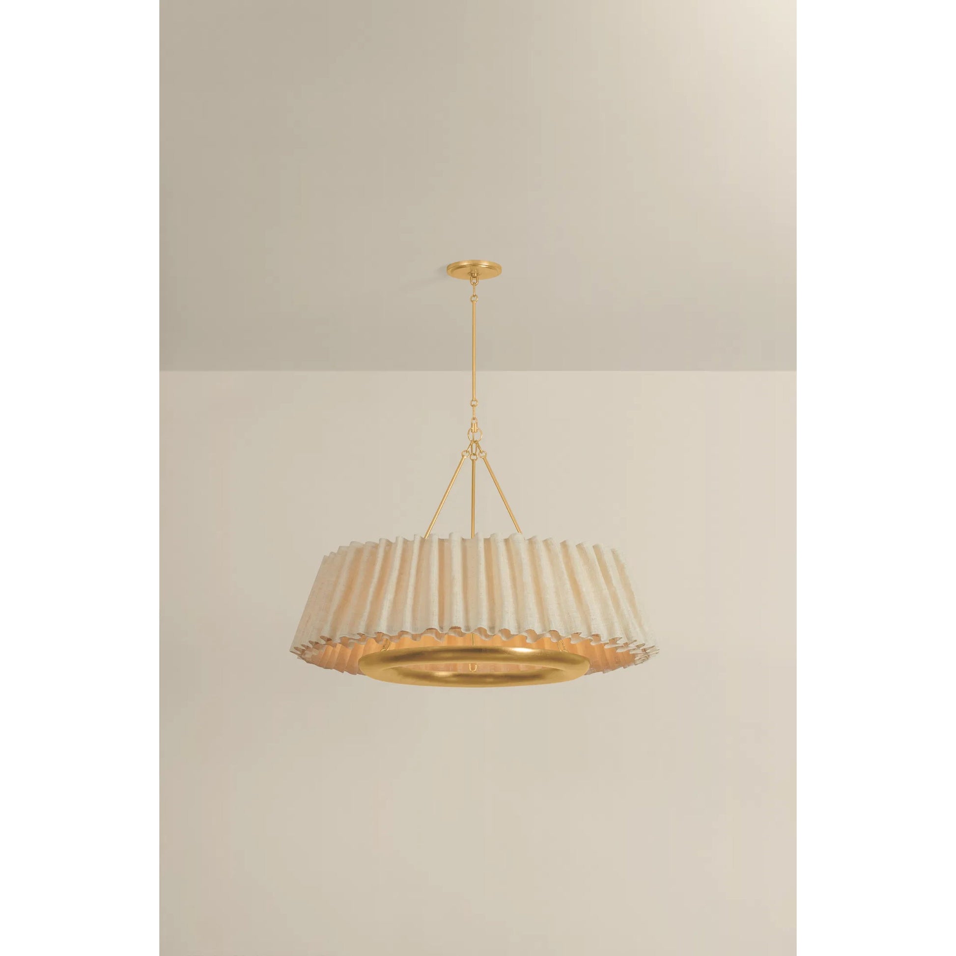 Beechford Chandelier by Hudson Valley in vintage gold leaf. Made from natural woven in a unique style.