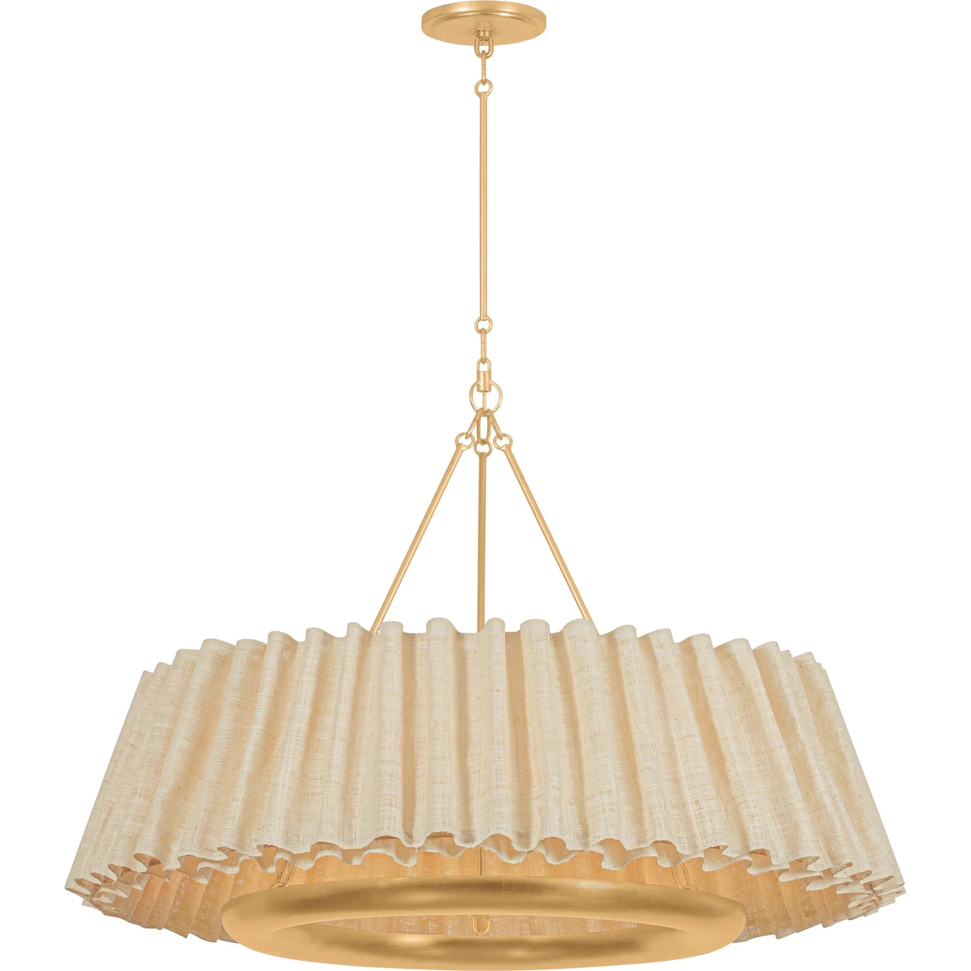 Beechford Chandelier by Hudson Valley in vintage gold leaf. Made from natural woven in a unique style.