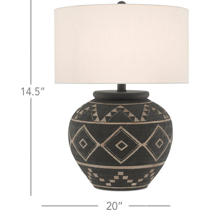 Tattoo Table Lamp by Currey and Company in brewed latte, mole black. Made from terracotta, wrought iron in a rustic style.