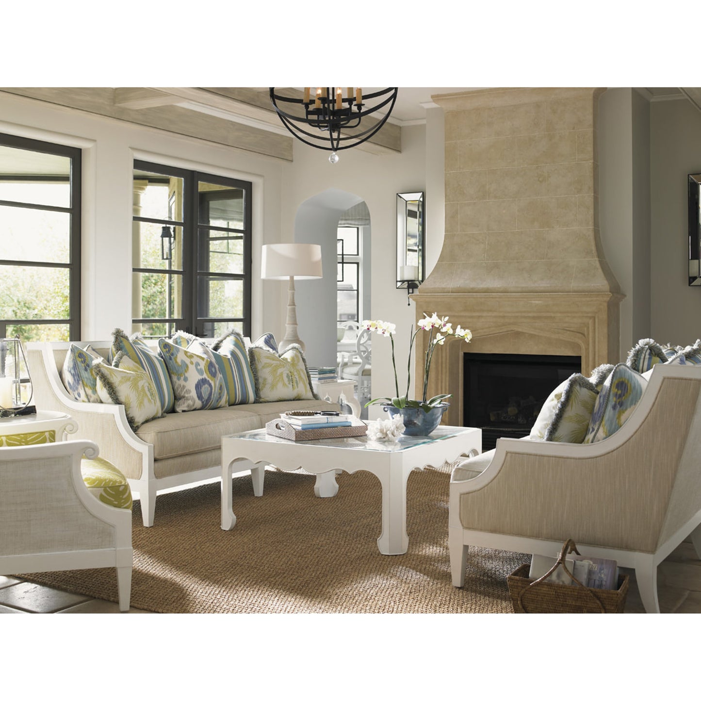 003 SR-836006 | Lifestyle | Cassava Cocktail Table by Tommy Bahama Home in white. Made from unique in a transitional style.