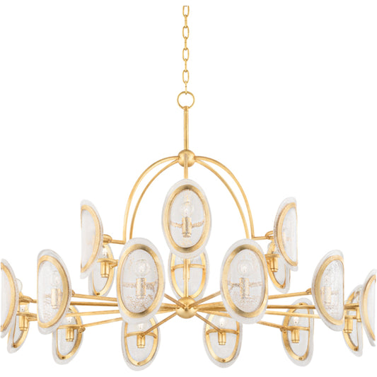 Danes Chandelier by Hudson Valley in vintage gold leaf. Made from steel in a transitional style.