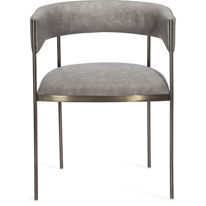 Ryland Dining Chair by Interlude Home in distressed charcoal, antique bronze. Made from faux leather, metal in a modern style.