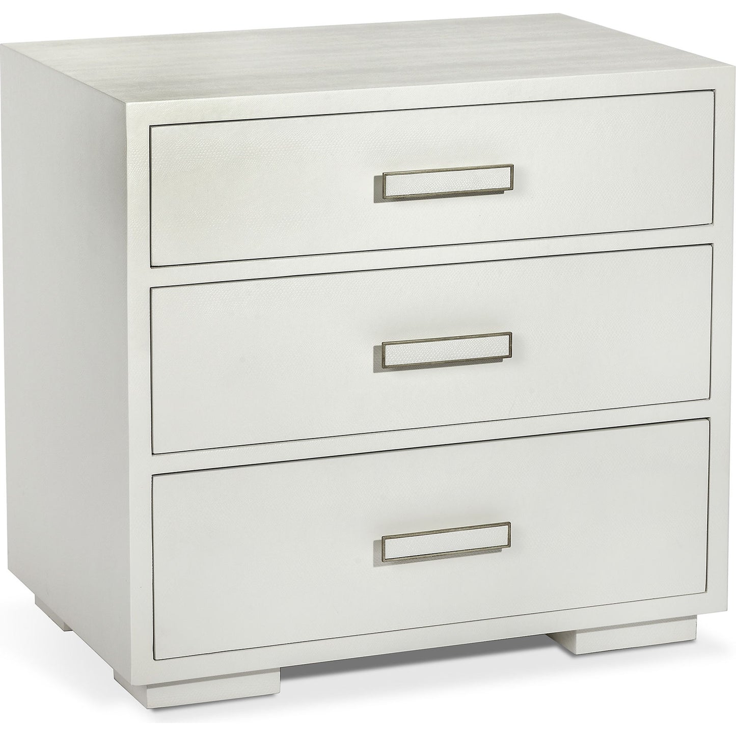 001 SR-388449 | Additional Silo | Portia Bedside Chest by Interlude Home in snow white, champagne silver. Made from wood, faux snakeskin, iron in a modern style.