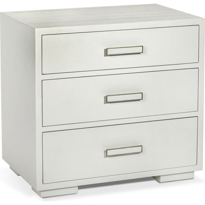 Portia Bedside Chest by Interlude Home in snow white, champagne silver. Made from wood, faux snakeskin, iron in a modern style.