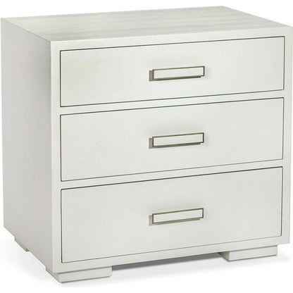Portia Bedside Chest by Interlude Home in snow white, champagne silver. Made from wood, faux snakeskin, iron in a modern style.
