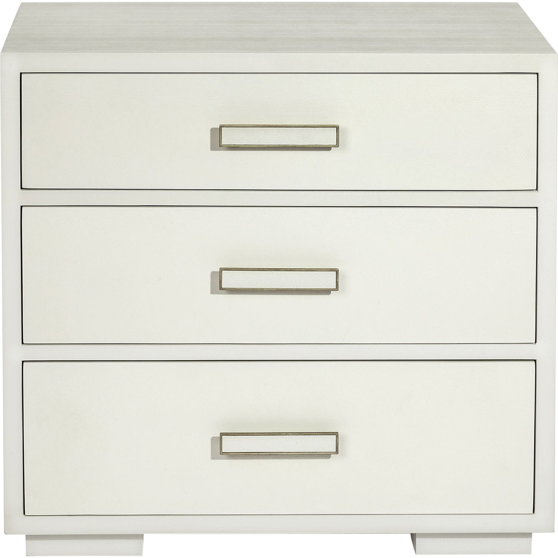 Portia Bedside Chest by Interlude Home in snow white, champagne silver. Made from wood, faux snakeskin, iron in a modern style.