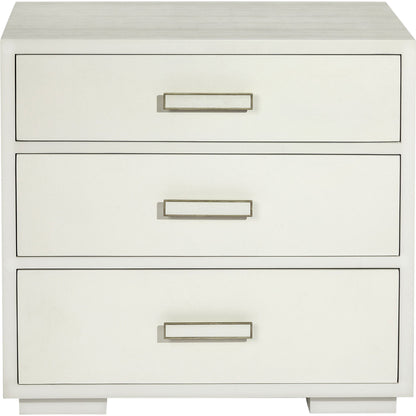 Portia Bedside Chest by Interlude Home in snow white, champagne silver. Made from wood, faux snakeskin, iron in a modern style.