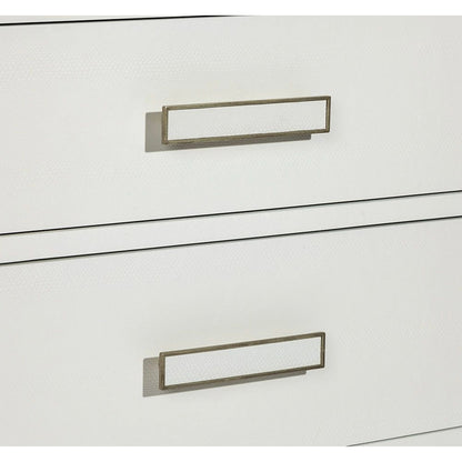 Portia Bedside Chest by Interlude Home in snow white, champagne silver. Made from wood, faux snakeskin, iron in a modern style.