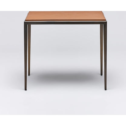 Auburn Side Table by Interlude Home. Made from wood, cast iron, leather in a modern style.