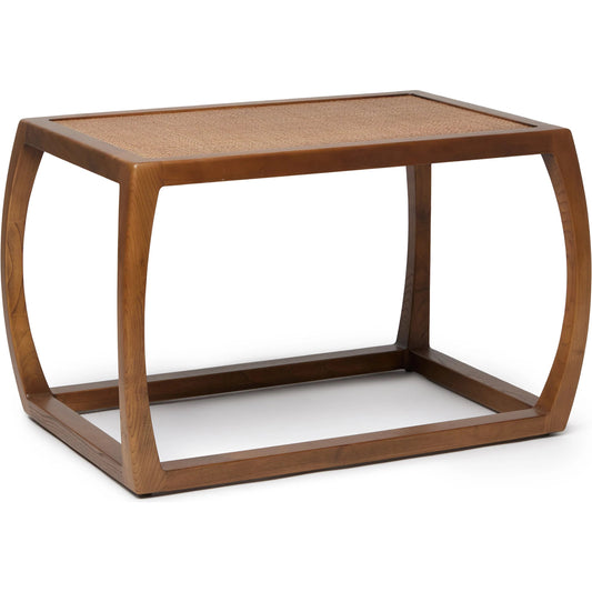 Wandsworth Side Table by Interlude Home in brown and pecan. Made from sungkai wood, rattan in a transitional style.
