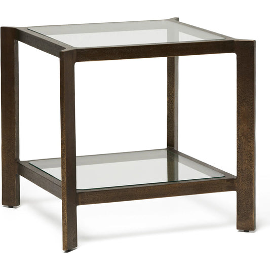 Linley Side Table by Interlude Home in deep bronze, clear glass. Made from metal, glass in a traditional style.