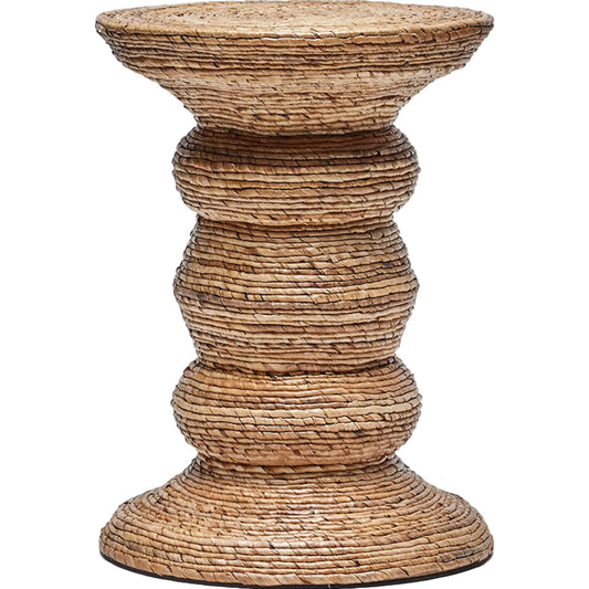 Laguna Side Table by Interlude Home in brown and light satin. Made from banana bark in a unique style.