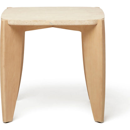 Rocco Side Table by Interlude Home in cream, tan and raw travertine, saddle. Made from travertine, oak in a transitional style.