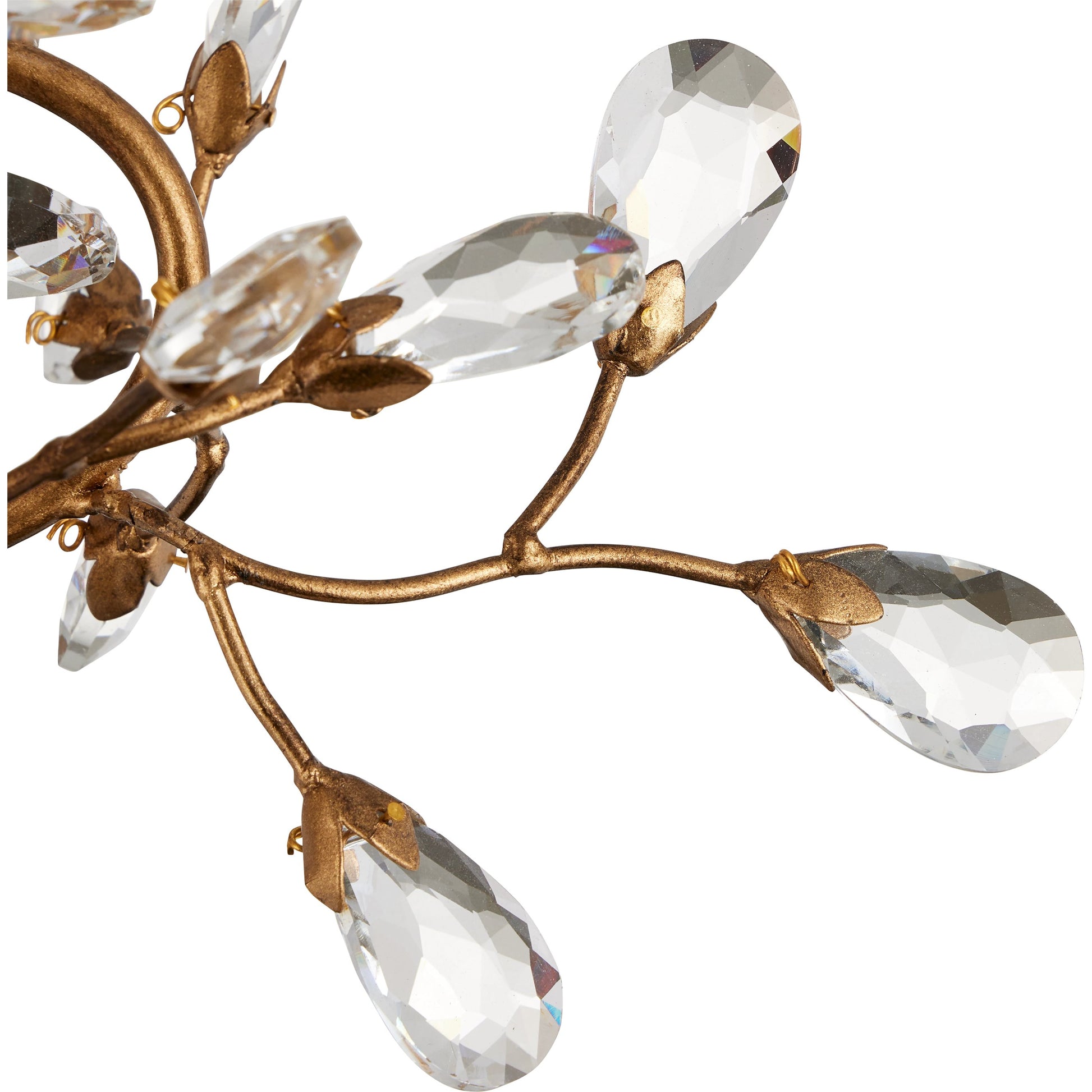 Crystal Bud Semi-Flush Mount by Currey and Company in clear, brass. Made from crystal, wrought iron in a modern style.
