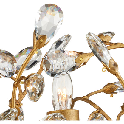 Crystal Bud Ring Chandelier by Currey and Company in clear, brass. Made from crystal, wrought iron in a modern style.