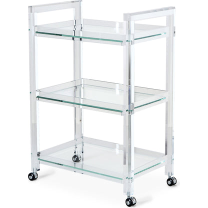 Ava Bar Cart by Interlude Home in clear. Made from acrylic, glass in a modern style.