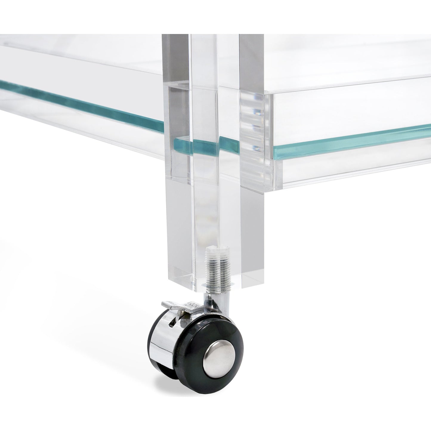 003 S-245917 | Closeup | Ava Bar Cart by Interlude Home in clear. Made from acrylic, glass in a modern style.