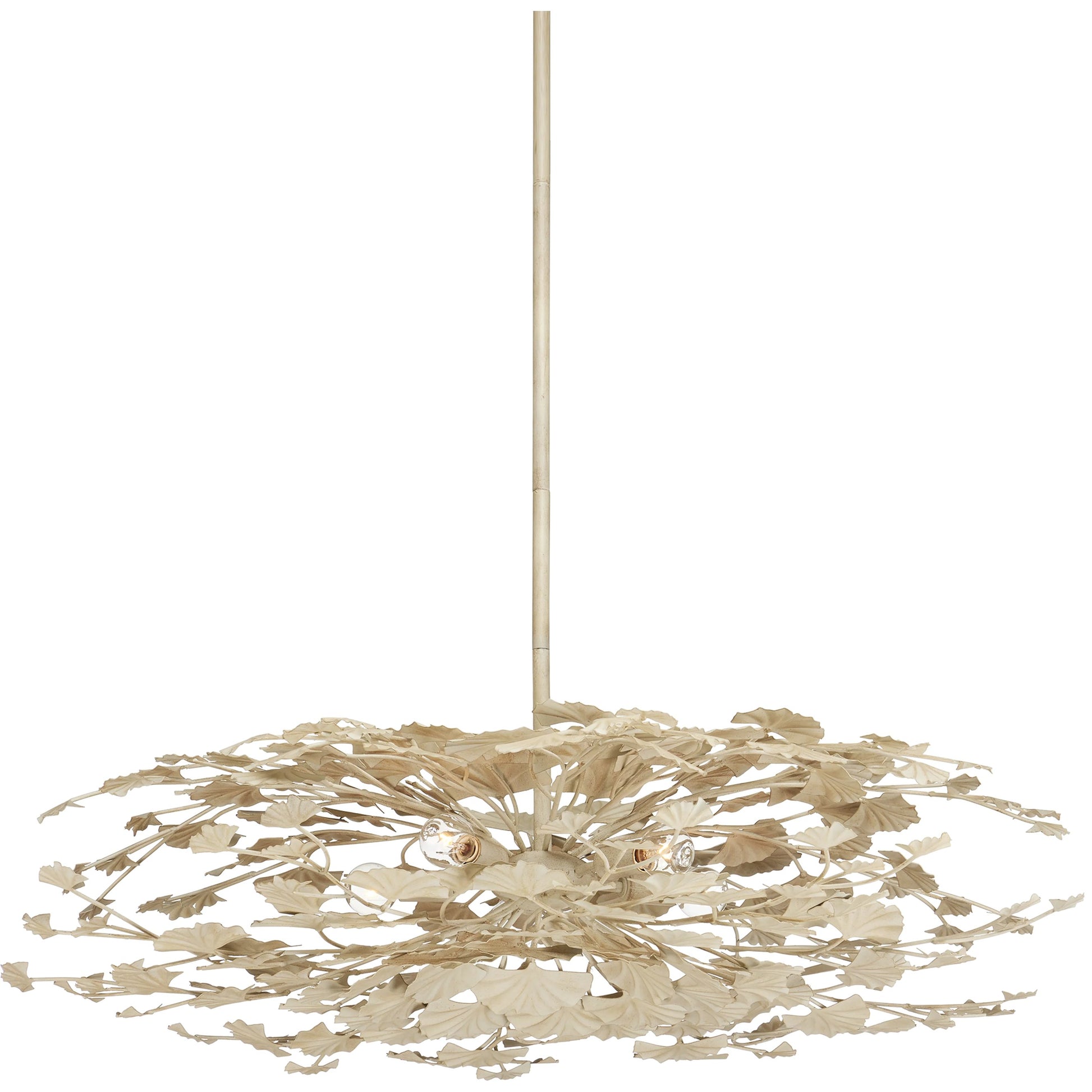 Maidenhair Cream Semi-Flush Mount by Currey and Company in antique pearl. Made from wrought iron in a modern style.