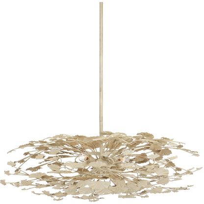 Maidenhair Cream Semi-Flush Mount by Currey and Company in antique pearl. Made from wrought iron in a modern style.
