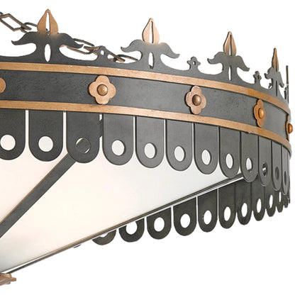 Berkeley Chandelier by Currey and Company in antique gold, moss gray. Made from wrought iron, acrylic in a traditional style.