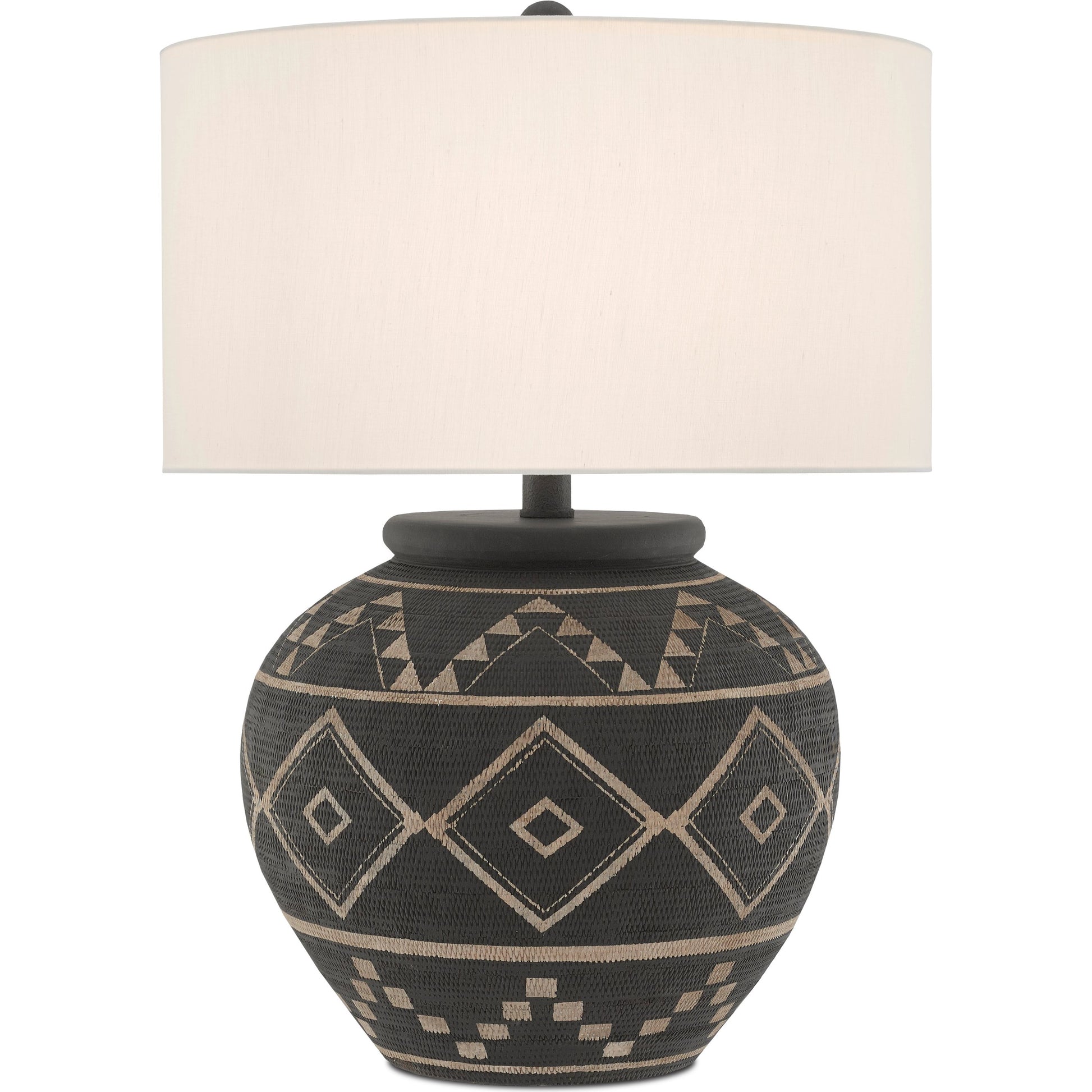 Tattoo Table Lamp by Currey and Company in brewed latte, mole black. Made from terracotta, wrought iron in a rustic style.