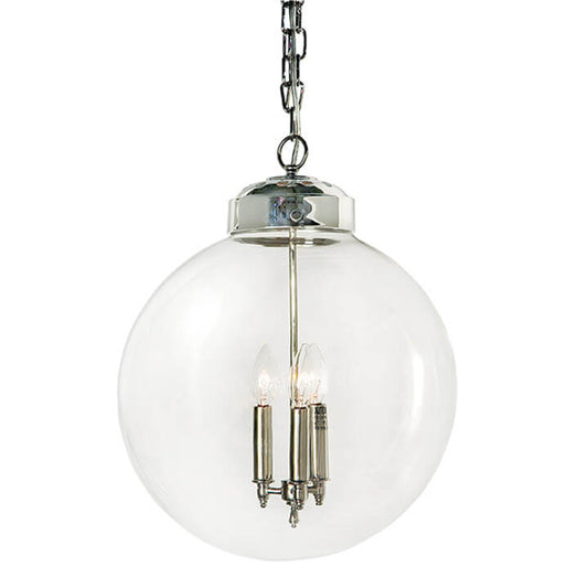 Globe Pendant in Polished Nickel by Regina Andrew in nickel and polished nickel. Made from glass in a traditional style.