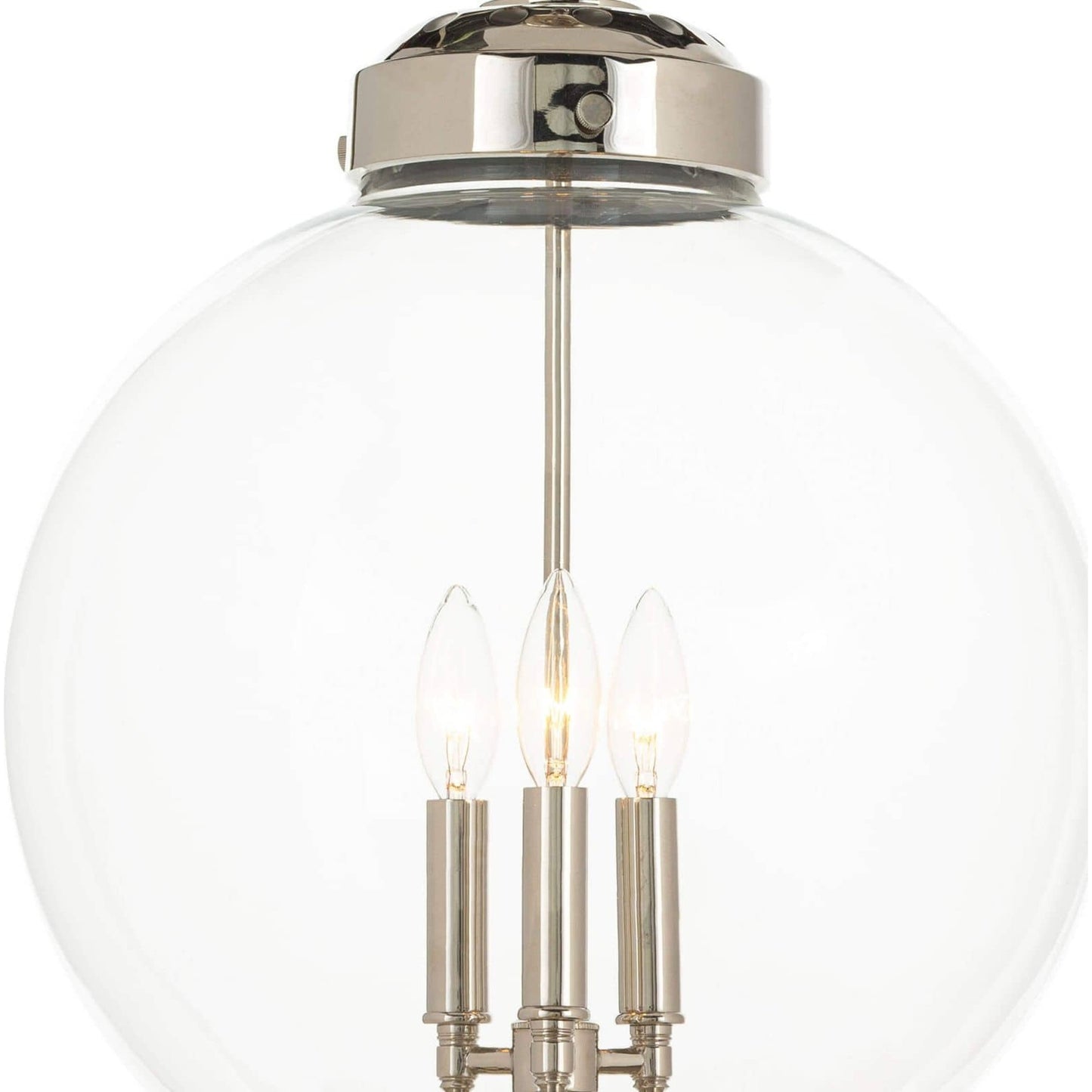 004 S-286950 | Closeup | Globe Pendant in Polished Nickel by Regina Andrew in nickel and polished nickel. Made from glass in a traditional style.