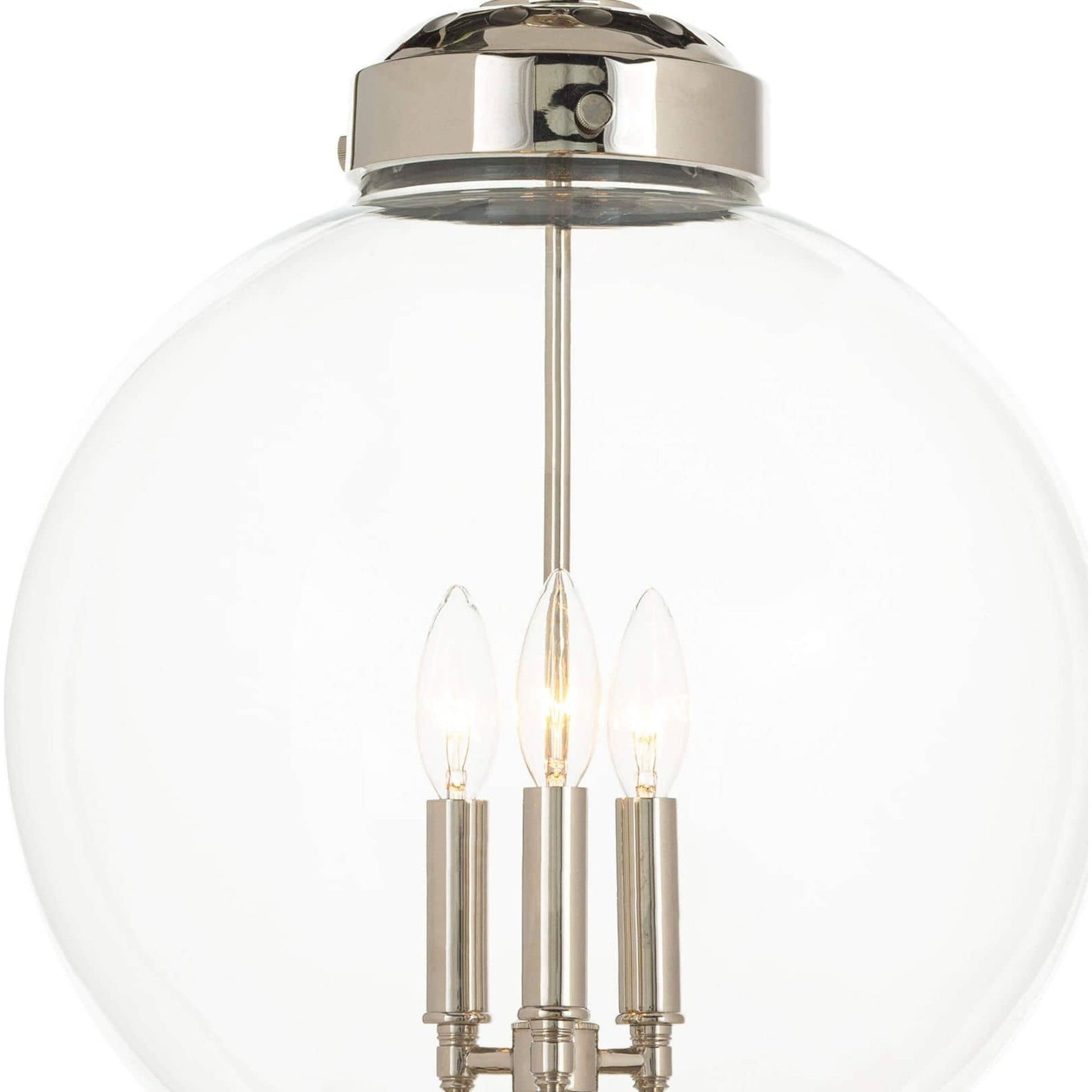 Globe Pendant in Polished Nickel by Regina Andrew in nickel and polished nickel. Made from glass in a traditional style.