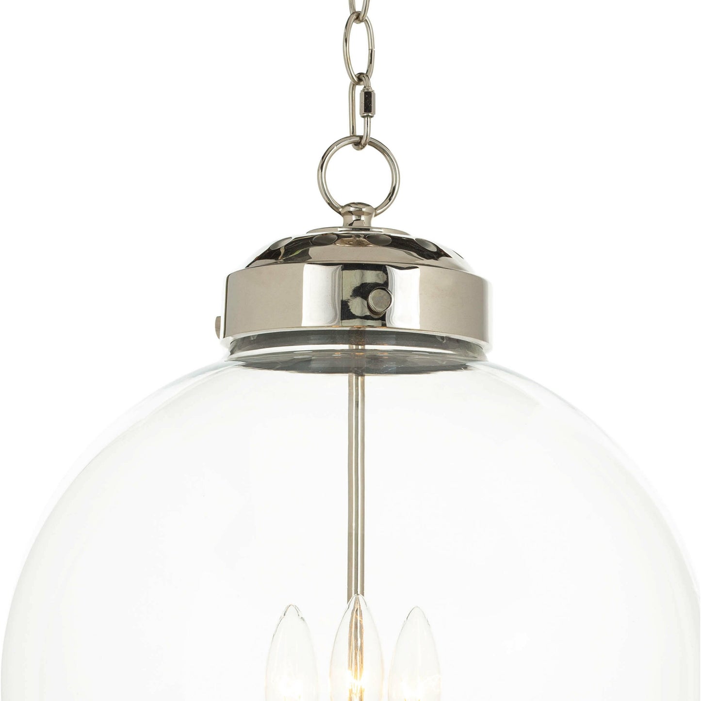 005 S-286950 | Closeup | Globe Pendant in Polished Nickel by Regina Andrew in nickel and polished nickel. Made from glass in a traditional style.