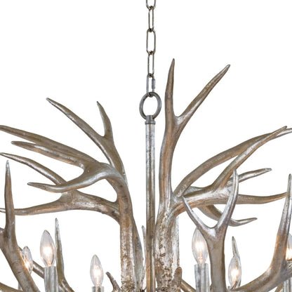 Antler Chandelier by Regina Andrew in silver leaf. Made from resin in a rustic style.