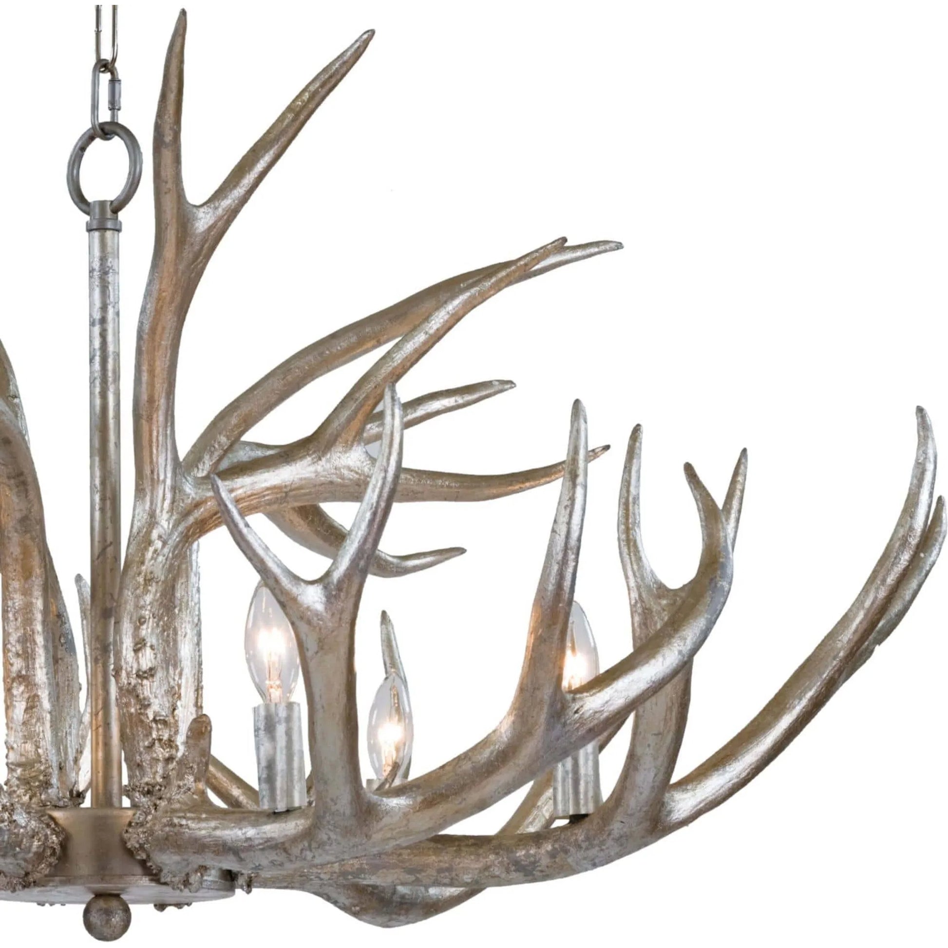 Antler Chandelier by Regina Andrew in silver leaf. Made from resin in a rustic style.
