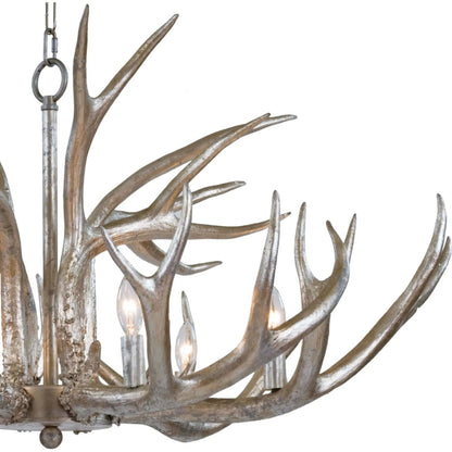 Antler Chandelier by Regina Andrew in silver leaf. Made from resin in a rustic style.