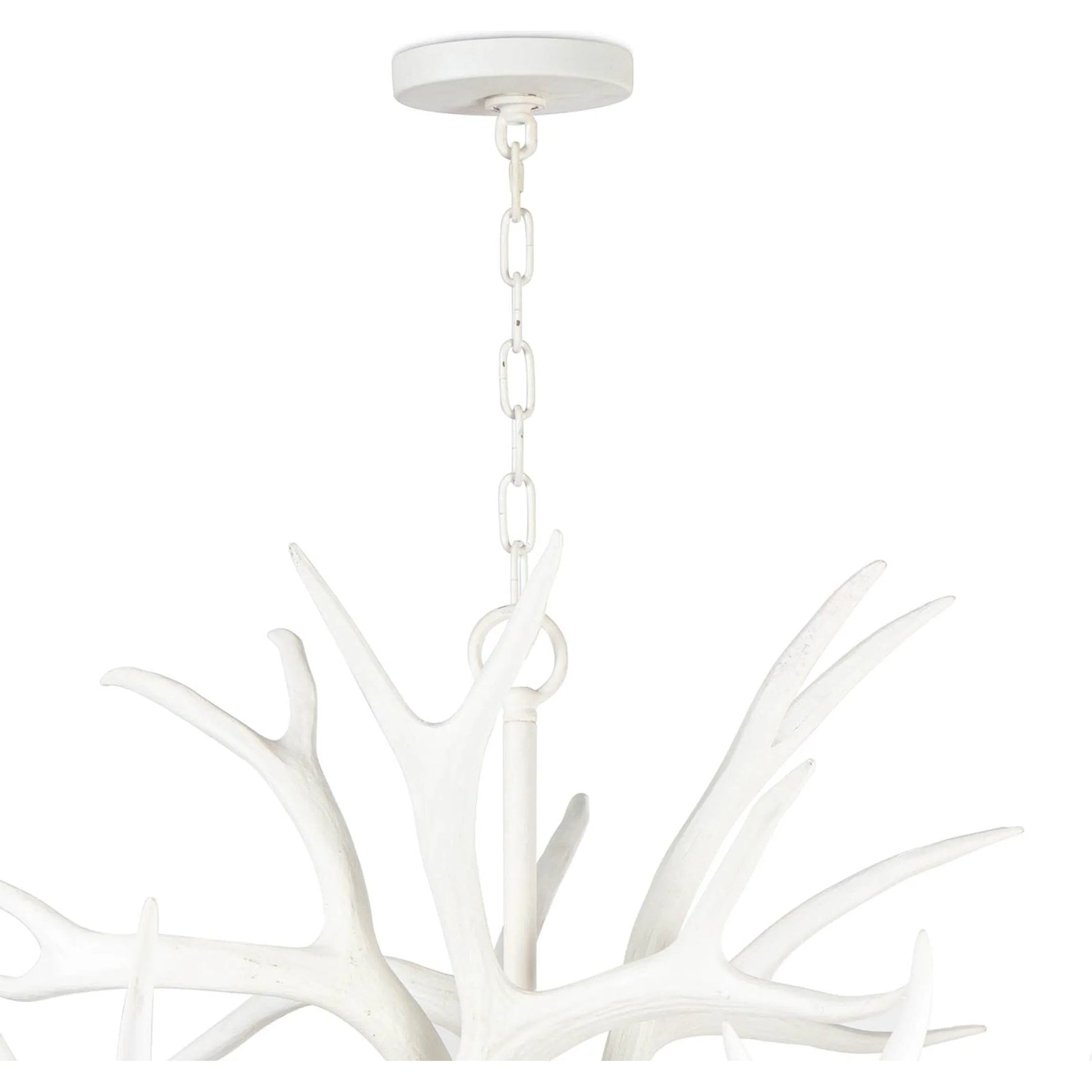 Antler Chandelier by Regina Andrew in silver leaf. Made from resin in a rustic style.