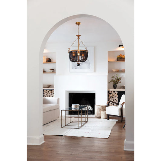 Fabian Wood Bead Chandelier by Regina Andrew in ebony and black. Made from wood in a traditional style.