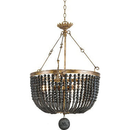 Fabian Wood Bead Chandelier by Regina Andrew in ebony and black. Made from wood in a traditional style.