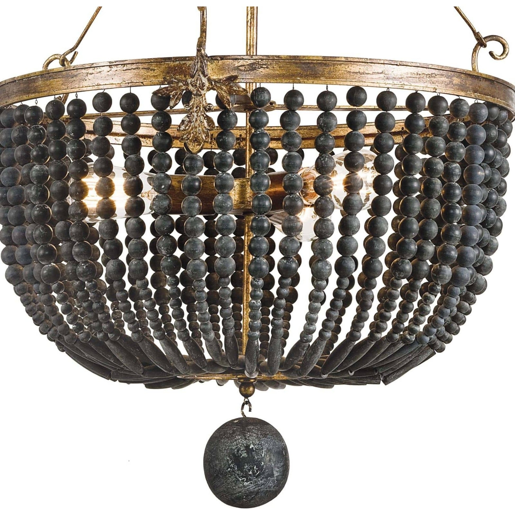 Fabian Wood Bead Chandelier by Regina Andrew in ebony and black. Made from wood in a traditional style.