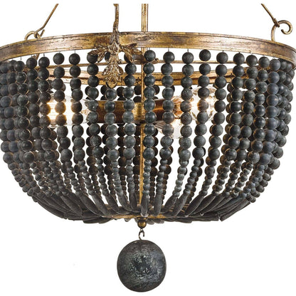 Fabian Wood Bead Chandelier by Regina Andrew in ebony and black. Made from wood in a traditional style.