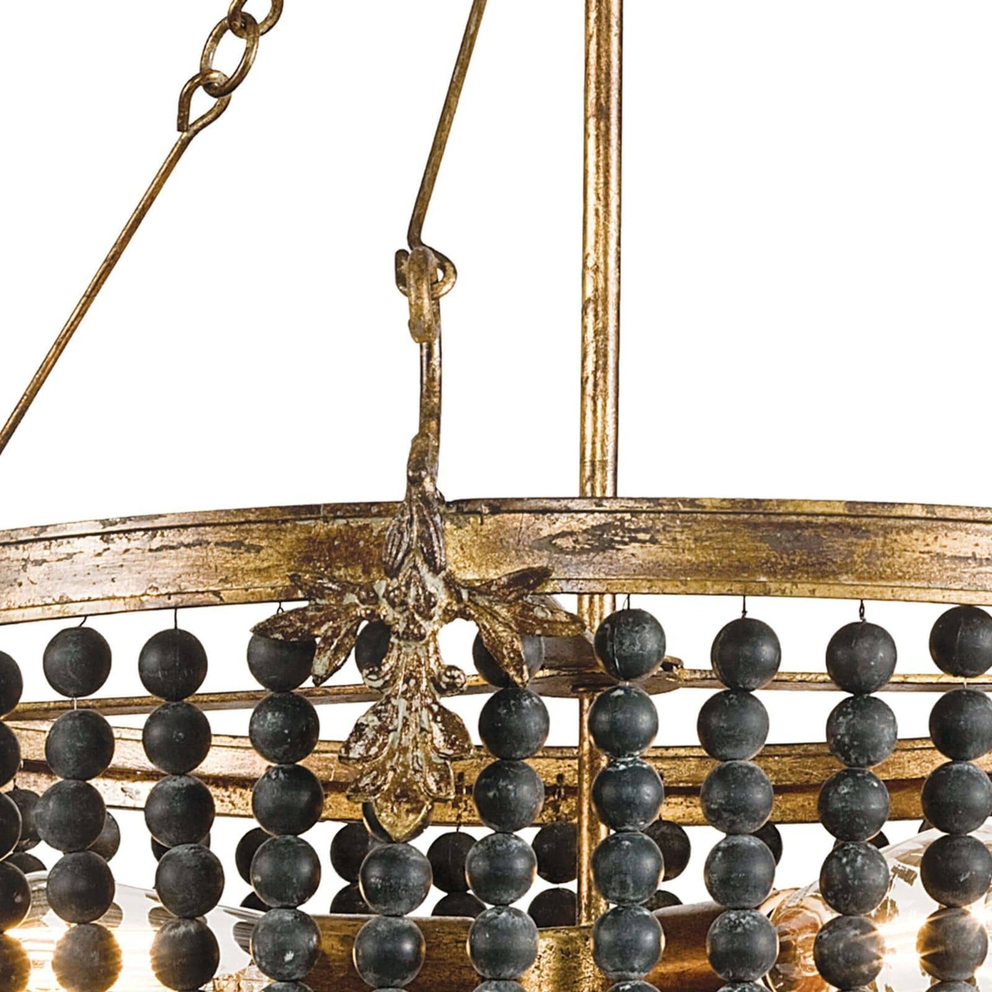 Fabian Wood Bead Chandelier by Regina Andrew in ebony and black. Made from wood in a traditional style.