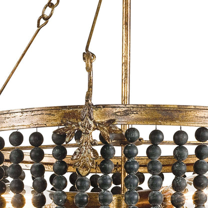 Fabian Wood Bead Chandelier by Regina Andrew in ebony and black. Made from wood in a traditional style.